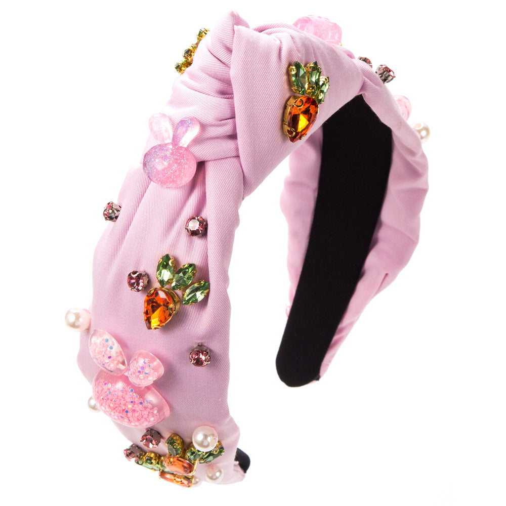 Wholesale Easter Hand-sewn Bunny Headband with Glass Pearls